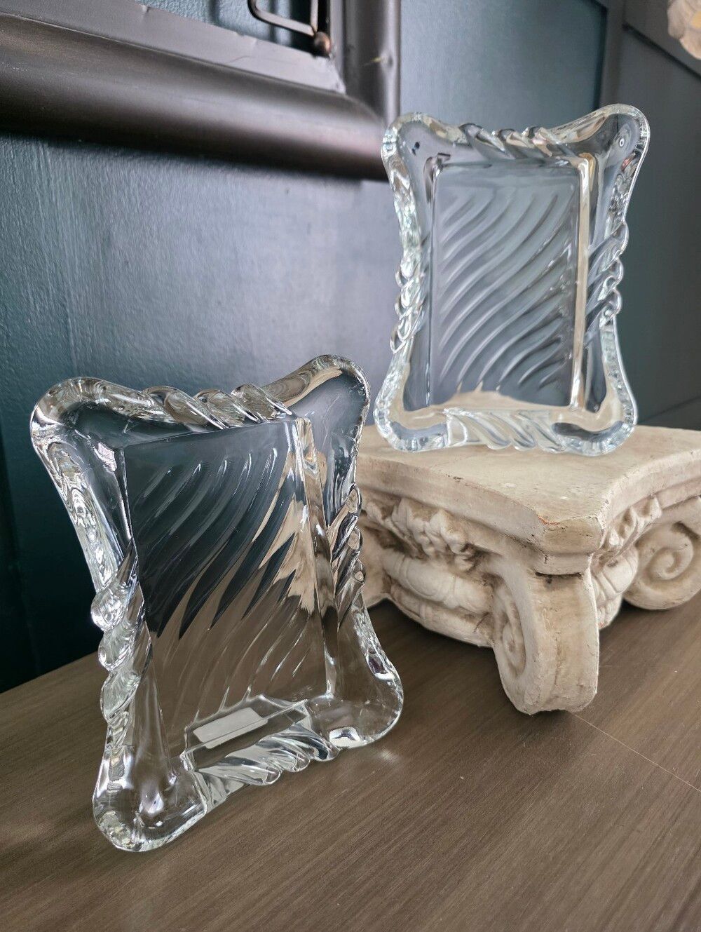 Mikasa Twist Crystal Glass Picture Frame Vtg Set Of 2 3x5 Wedding Baby Shower